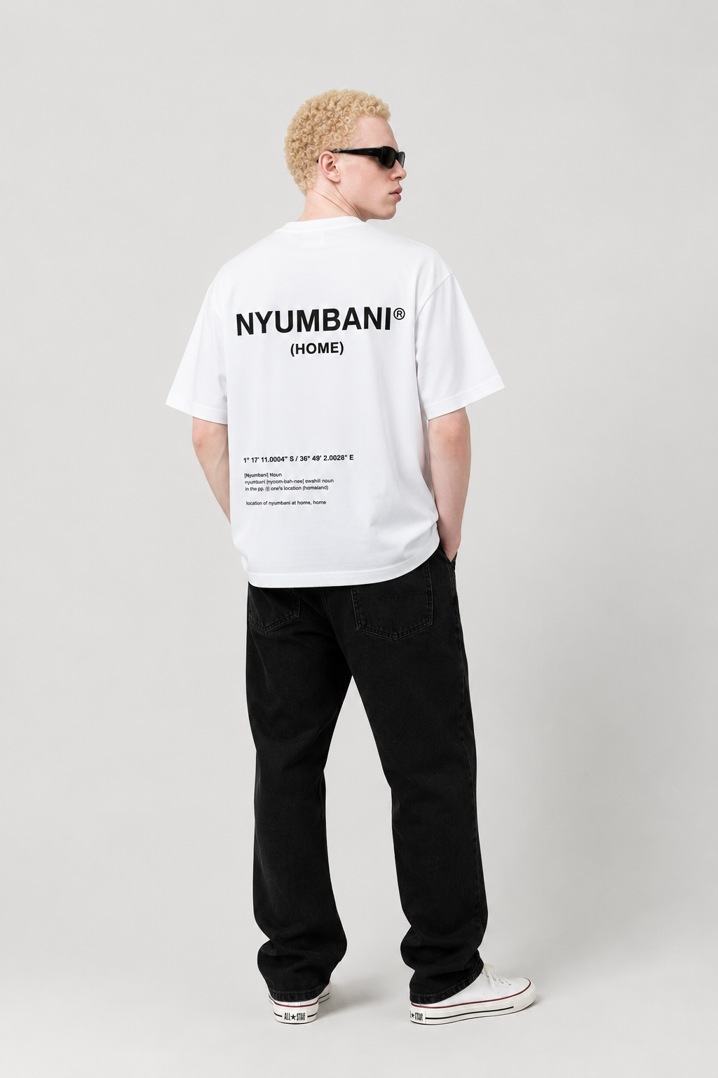 NYUMBANI White T-Shirt with Black Ink
