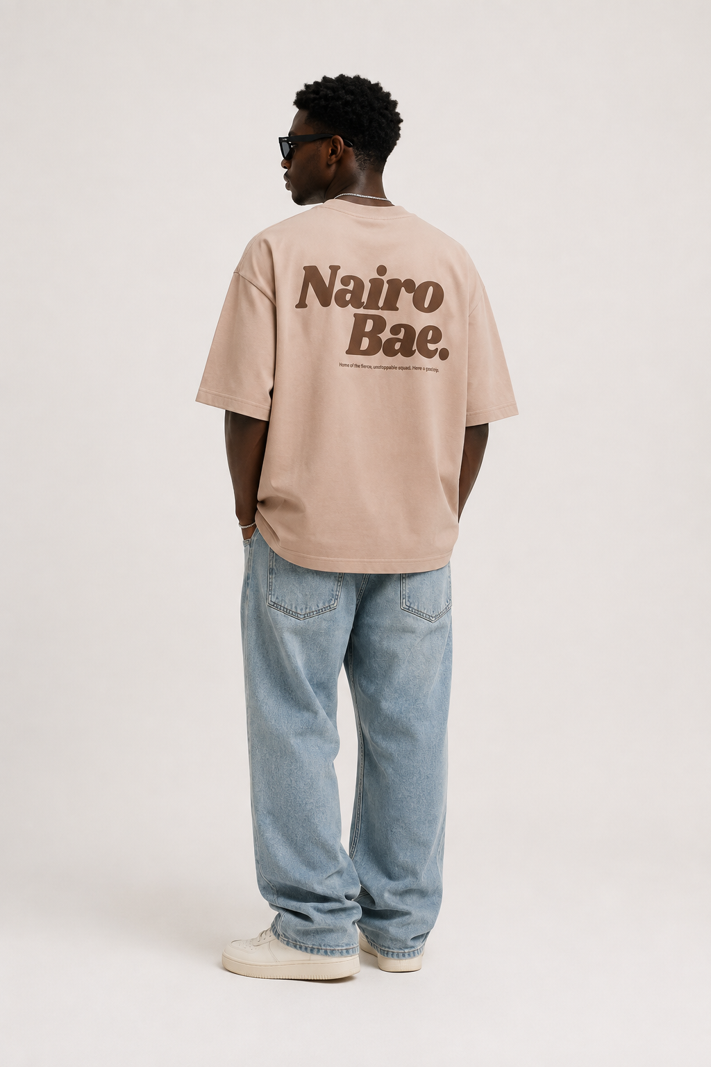 Nairobae Smokey Pink T-Shirt Front & Back In Brown Ink