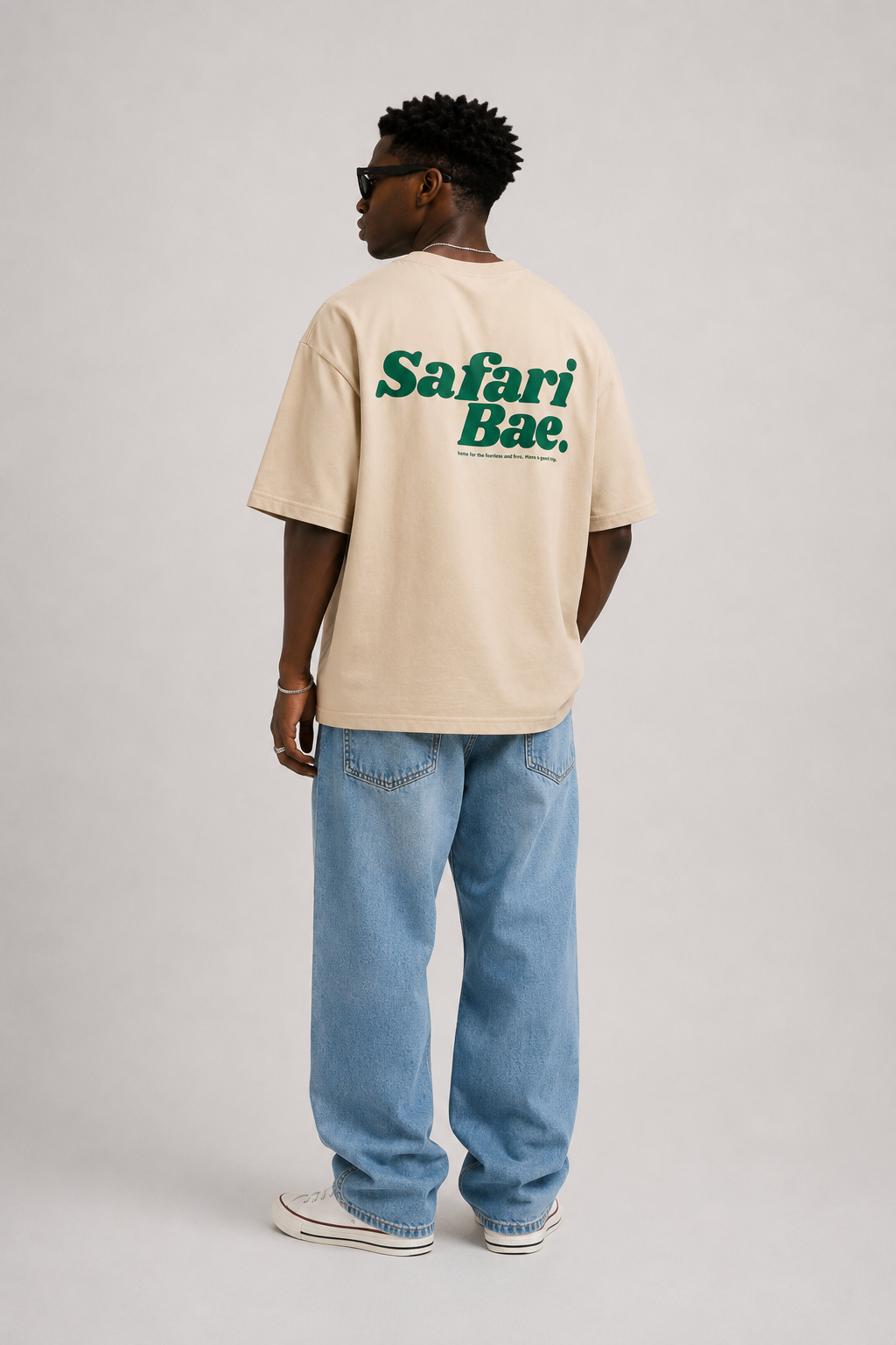 Safari Bae Beige T-Shirt with Green Ink