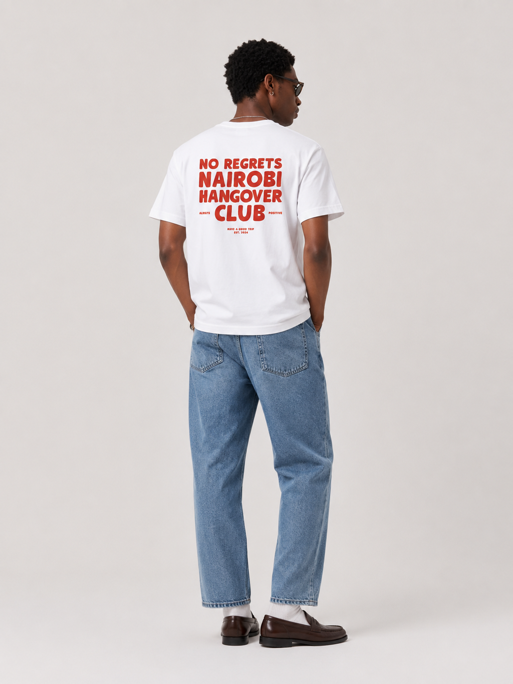 Nairobi Hangover Club White T-Shirt with Red Ink