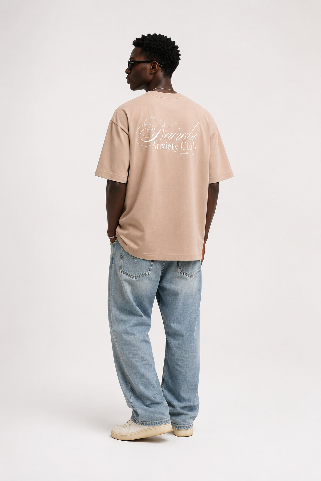 Nairobi Anxiety Club Smokey Pink T-shirt with White Ink