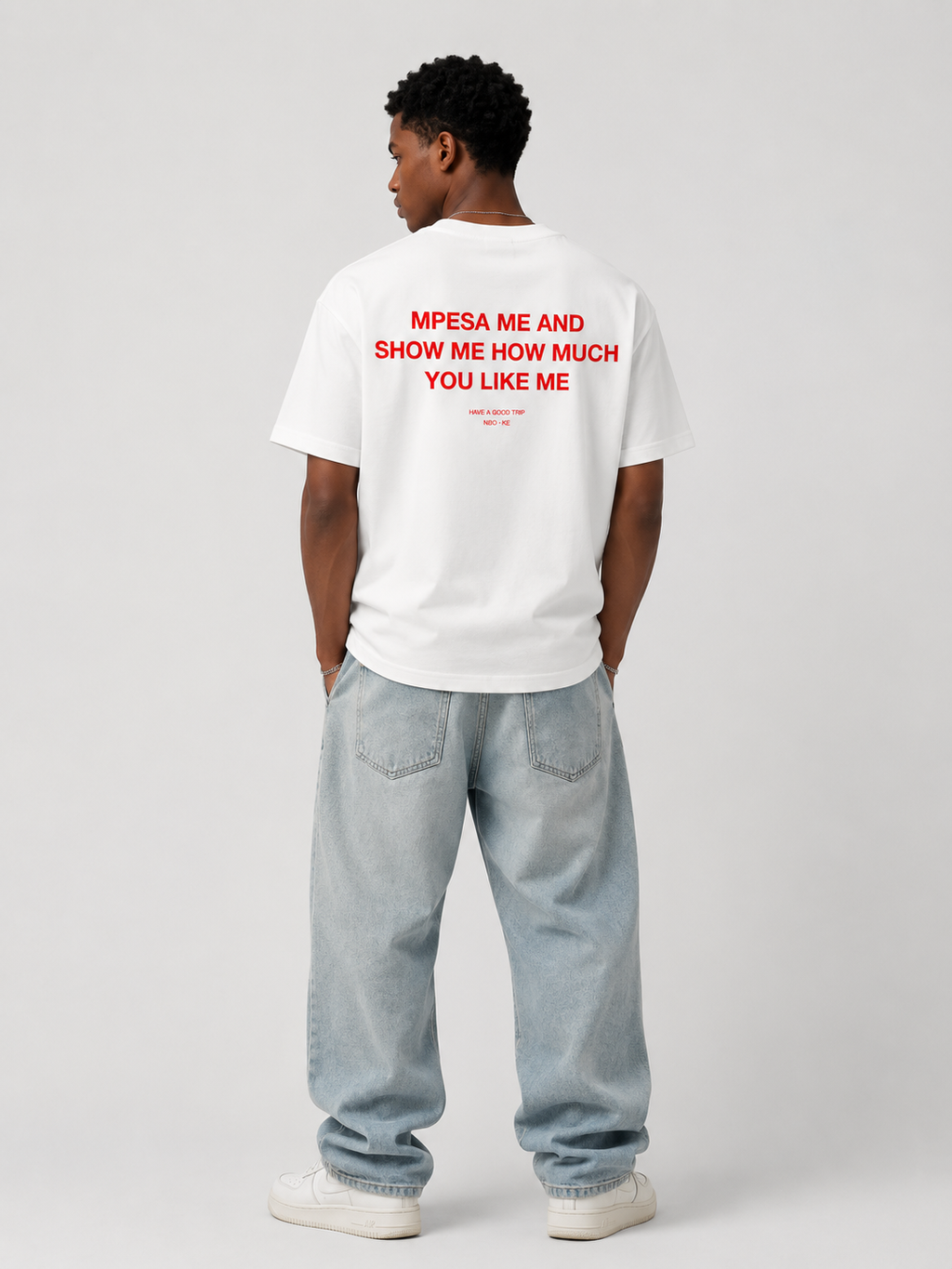 Mpesa Me White T-Shirt with Red Ink