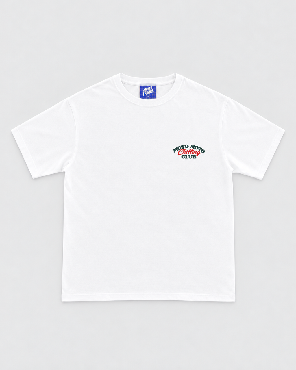 Moto Moto Chilling Club White T-Shirt with Red and Green Ink