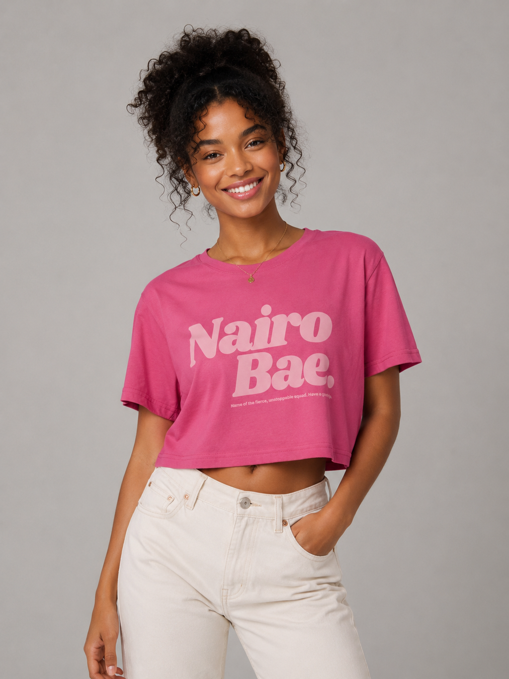 Nairobae Hot Pink Crop - Top Beige Ink