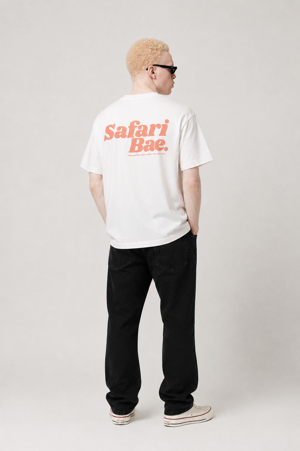 Safari Bae White T-Shirt with Peach Ink