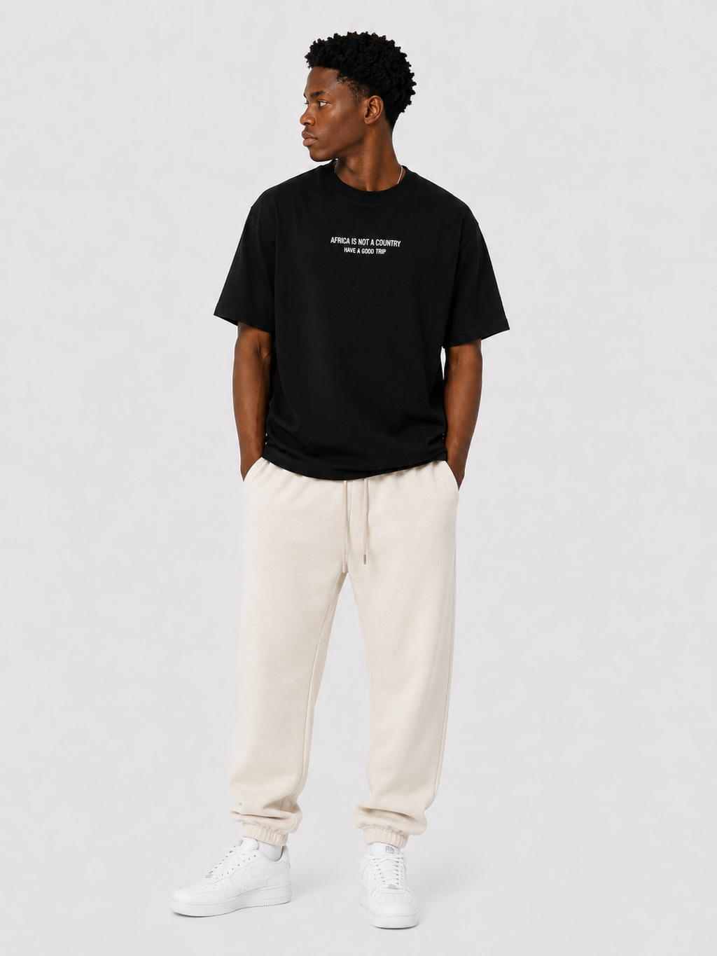 Africa Is Not A Country Black T-Shirt with White Ink Front