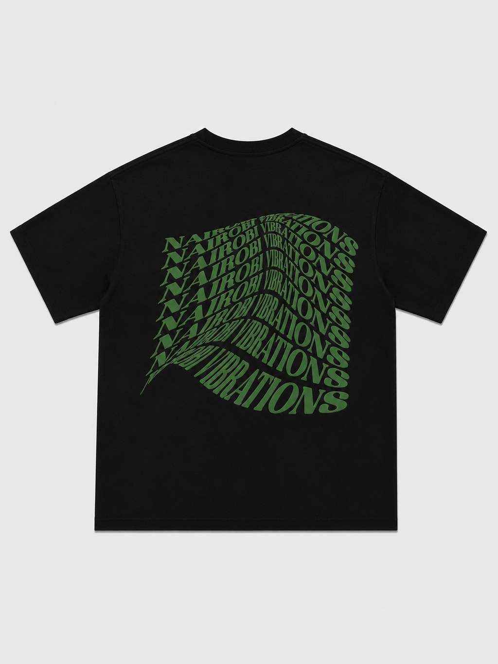 Nairobi Vibrations Black T-Shirt with Green Ink