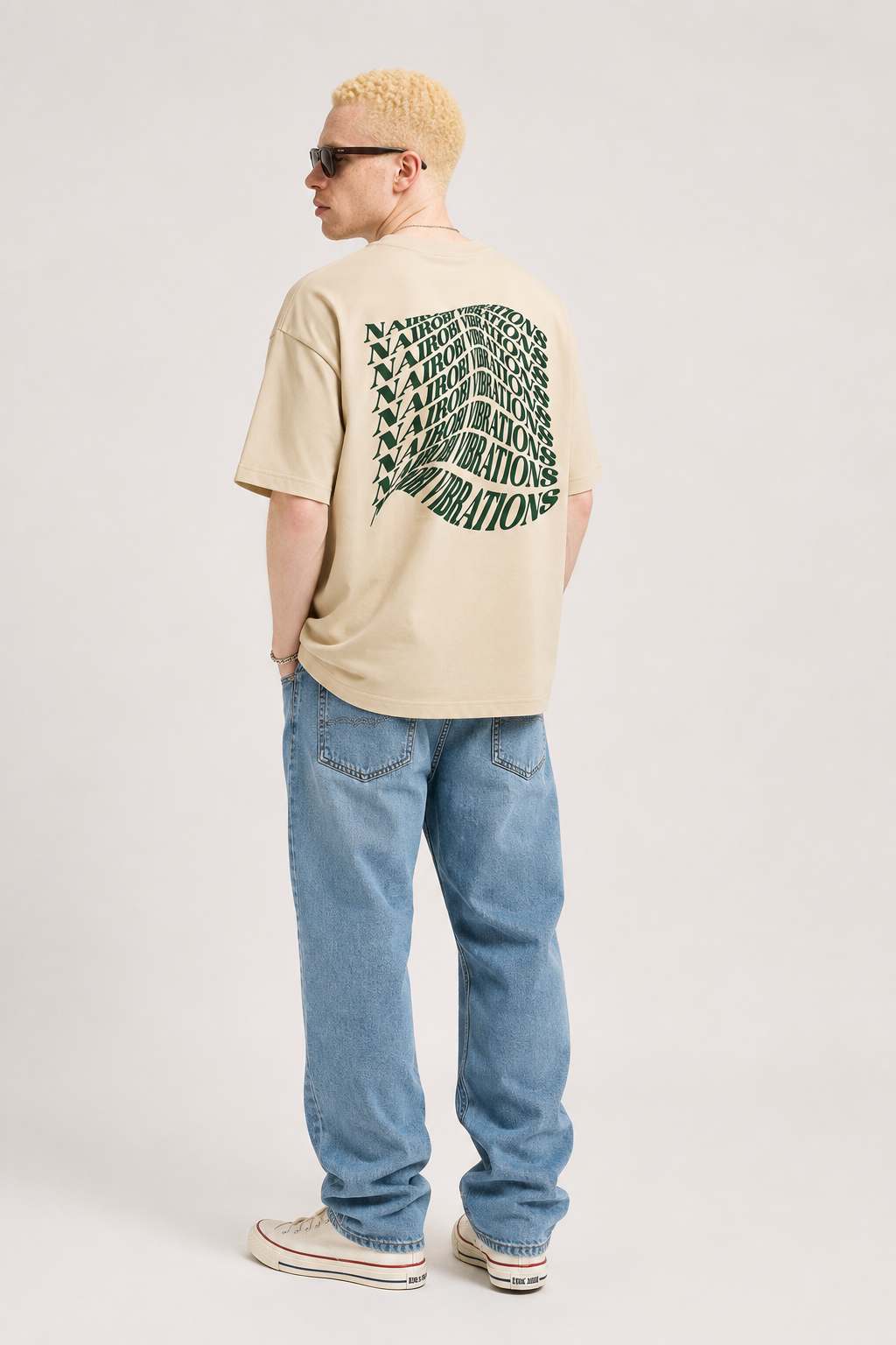 Nairobi Vibrations Beige T-Shirt With Green Ink