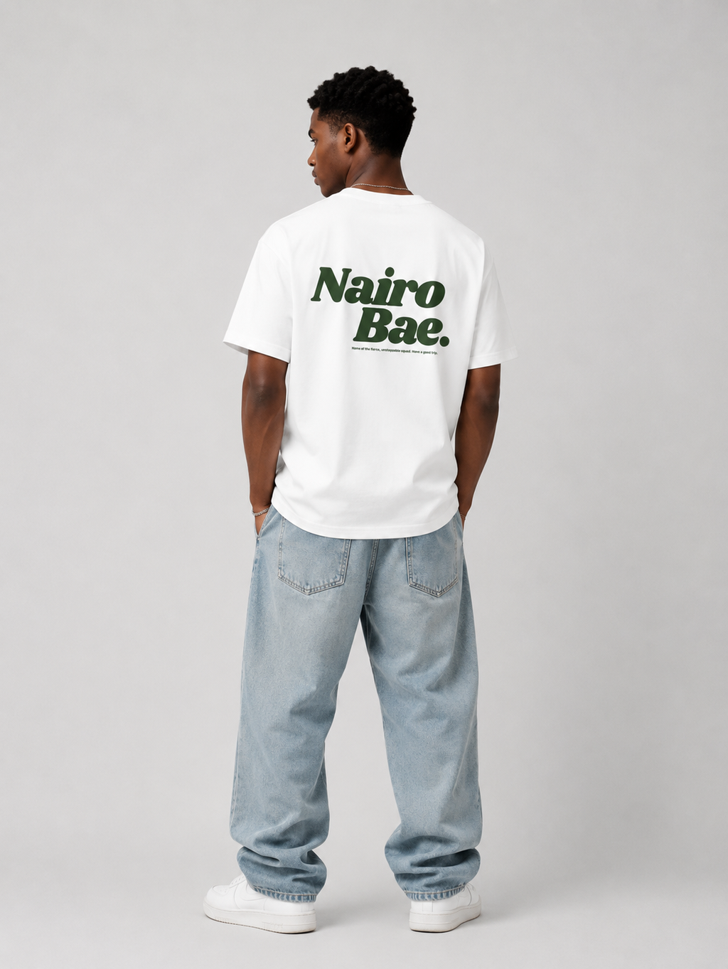 Nairobae White T-Shirt with Green Ink