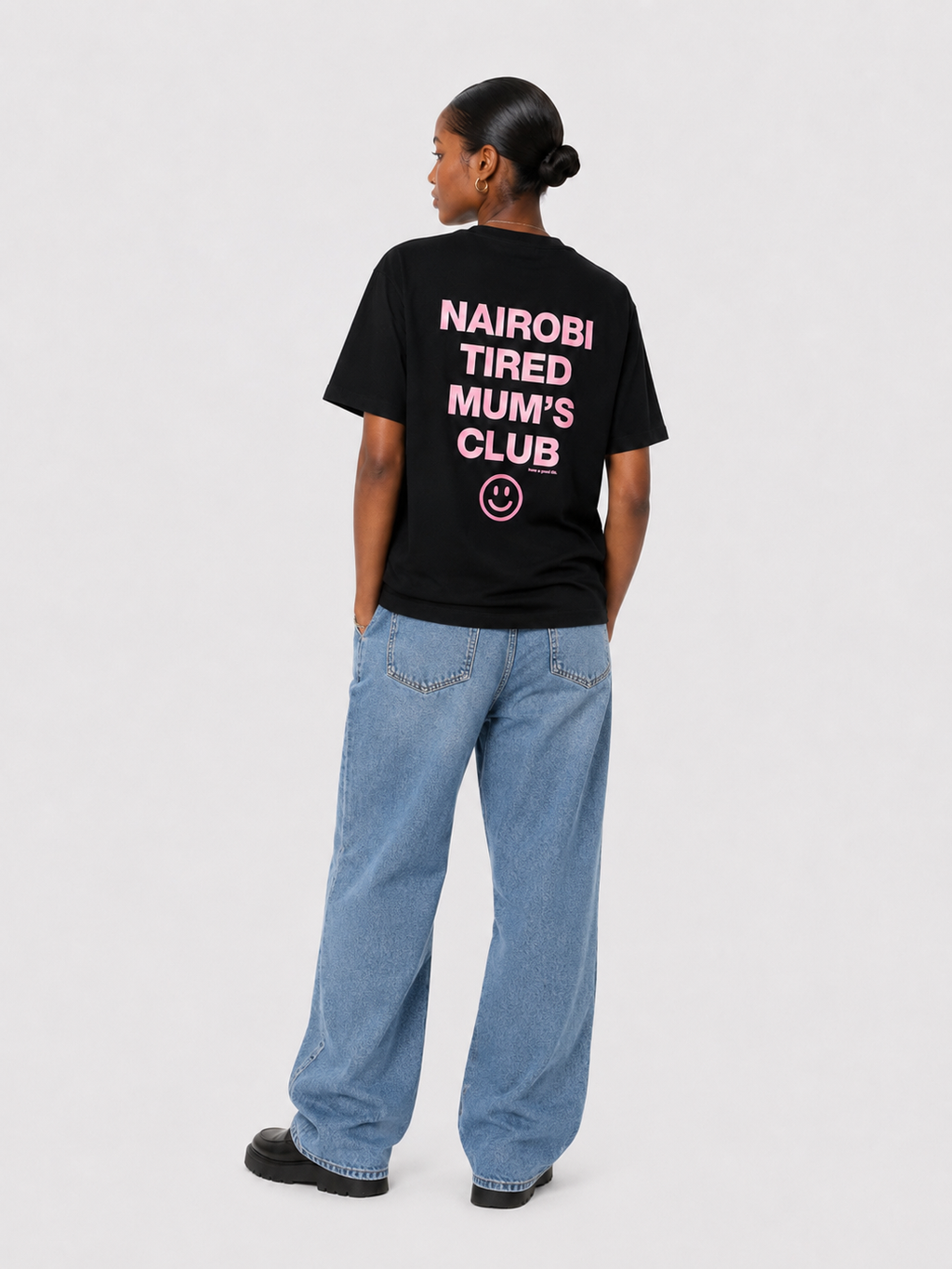 Nairobi Tired Mum's Club Black T-Shirt with Pink Ink