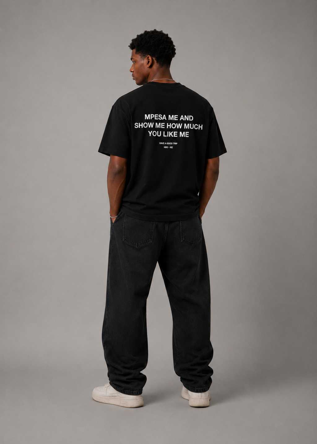 Mpesa Me Black T-Shirt with White Ink