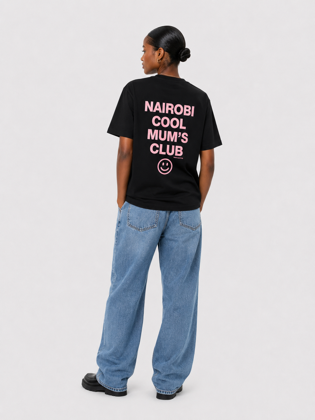Nairobi Cool Mum's Club Black T-Shirt with Pink Ink