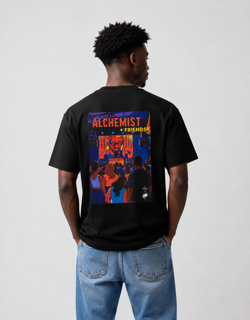 Alchemist And Friends Black T-Shirt with White ink