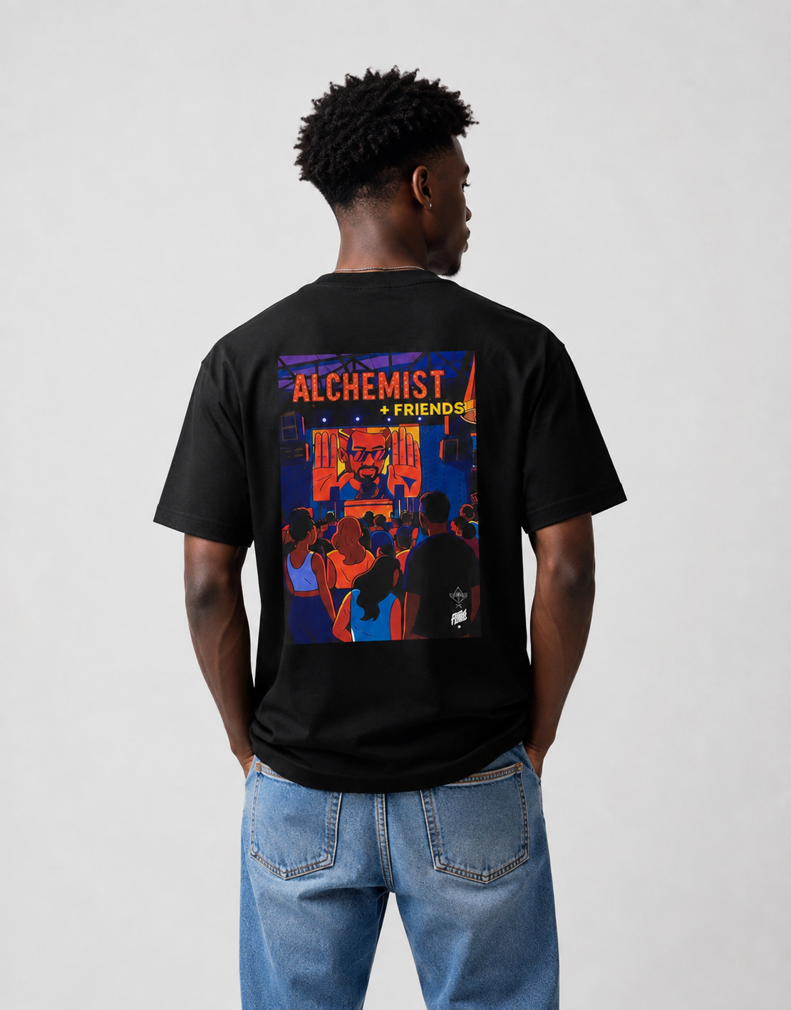 Alchemist And Friends Black T-Shirt with White ink