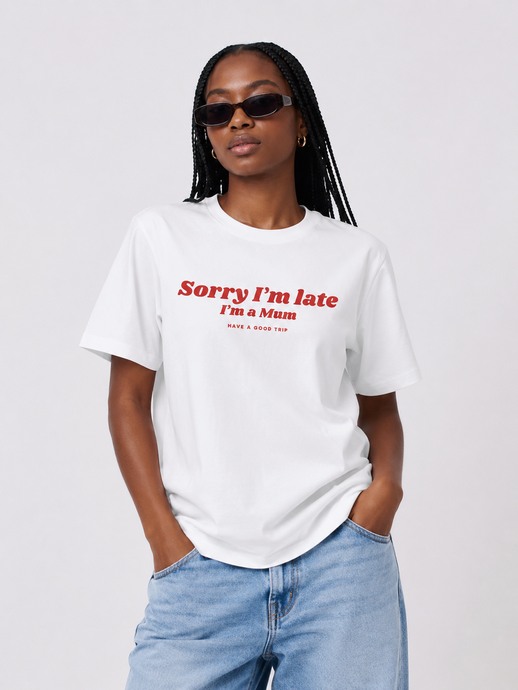 I'm Late I'm A Mum  T-Shirt with Red Ink