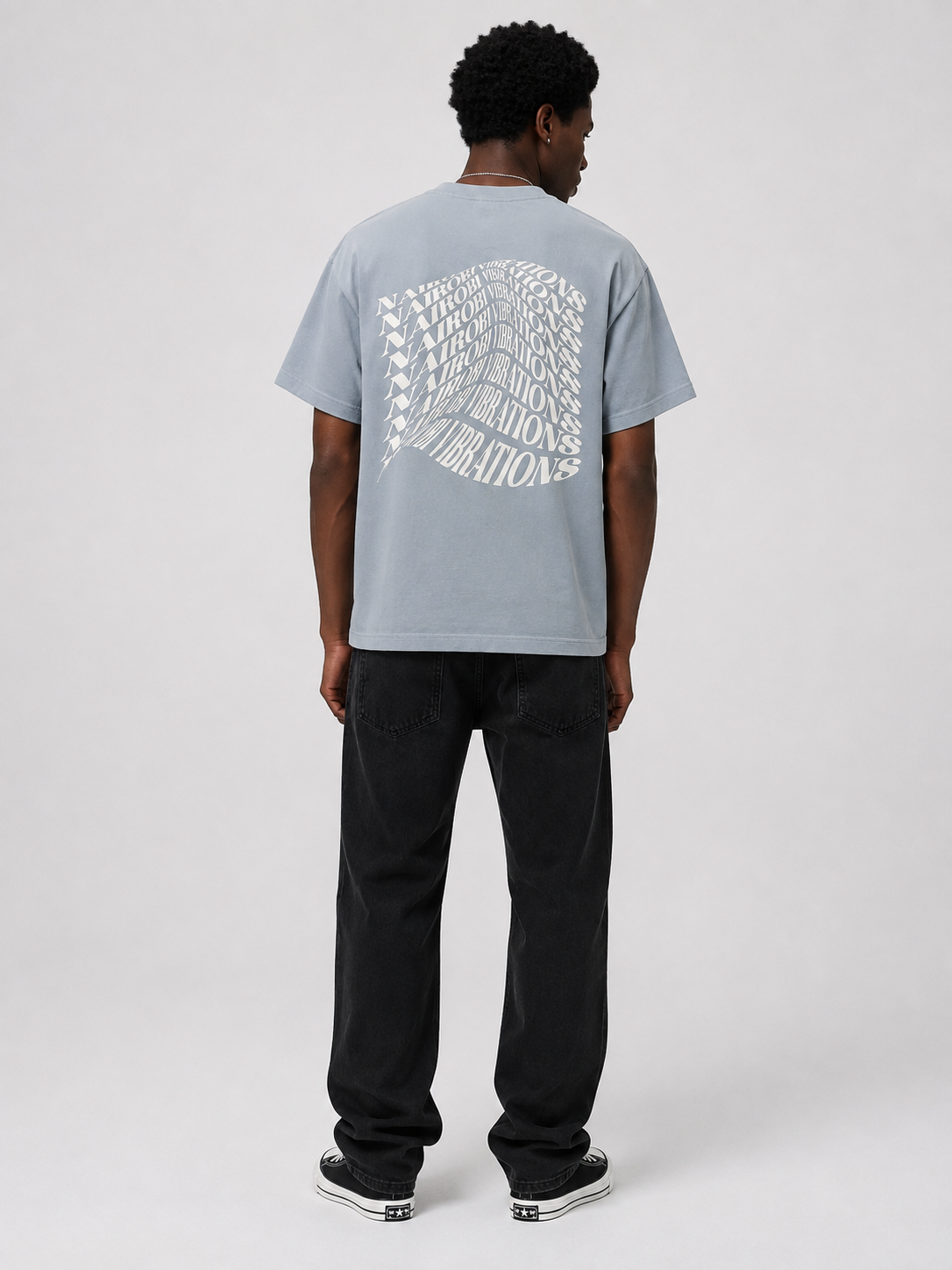 Nairobi Vibrations Sky Blue T-Shirt with White Ink