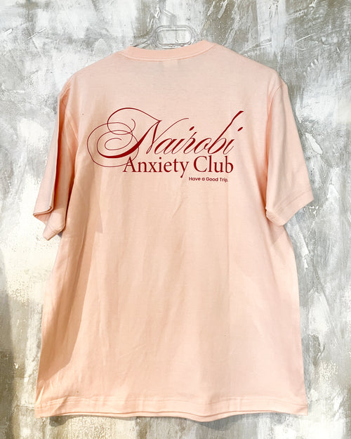 Nairobi Anxiety Club Pink T-Shirt Front & Back In Red Ink