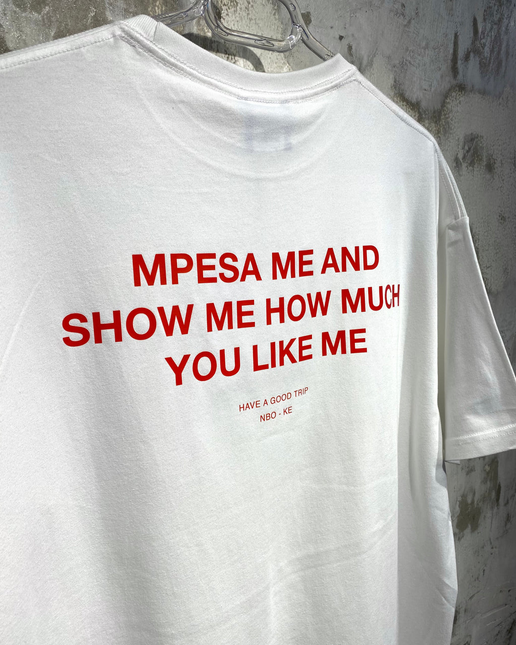 Mpesa Me White T-Shirt with Red Ink