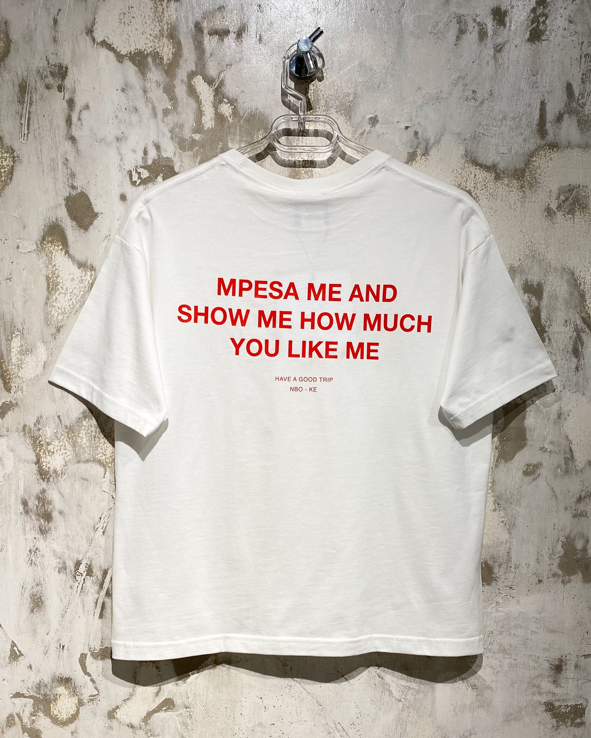 Mpesa Me White T-Shirt with Red Ink