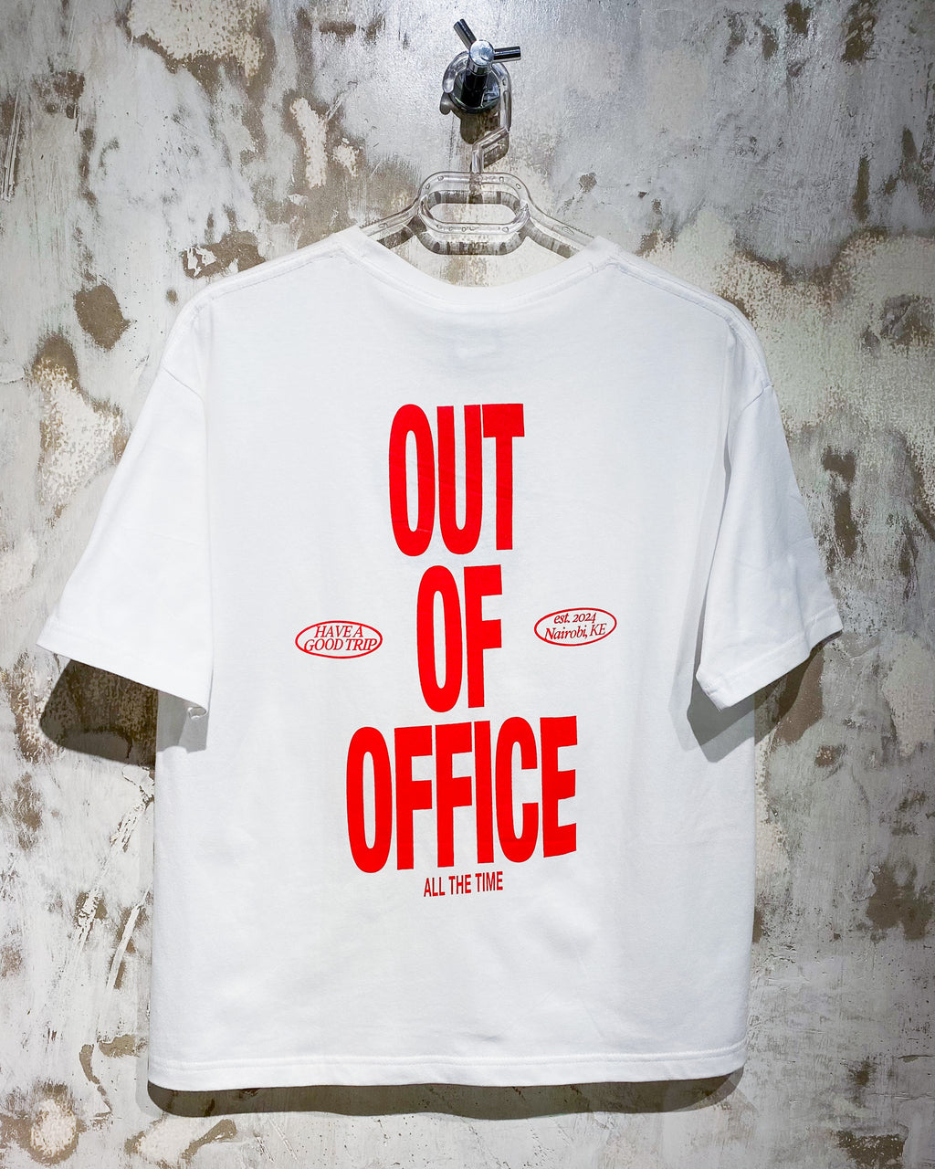 Out Of Office White T-Shirt with Red Ink