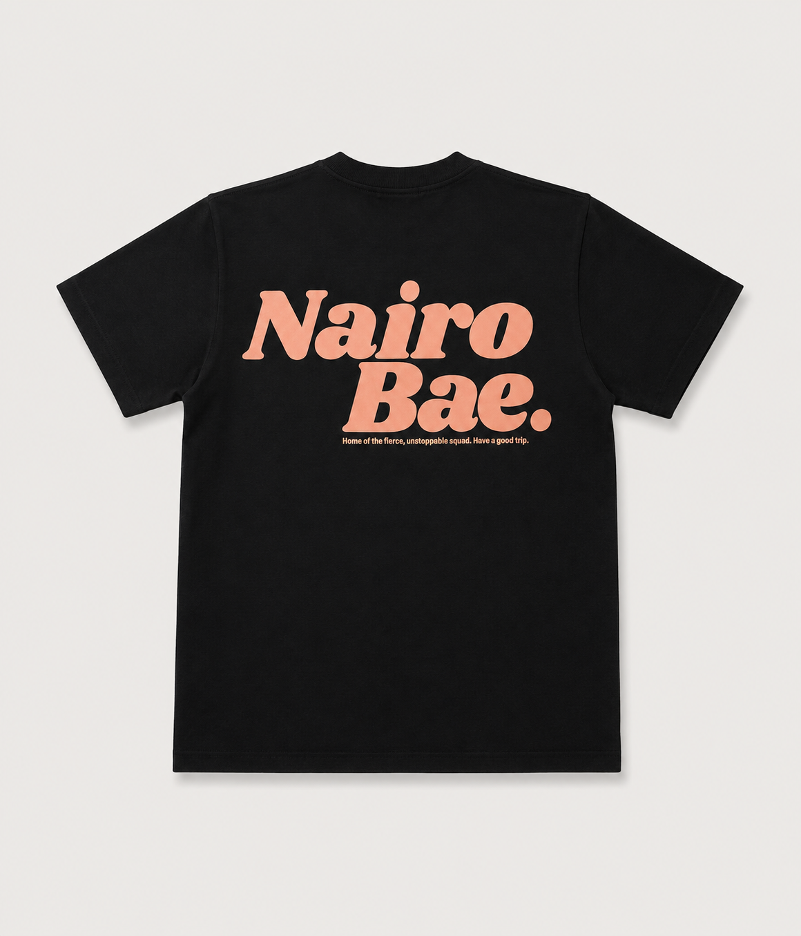 Nairobae Black T-Shirt with Peach Ink